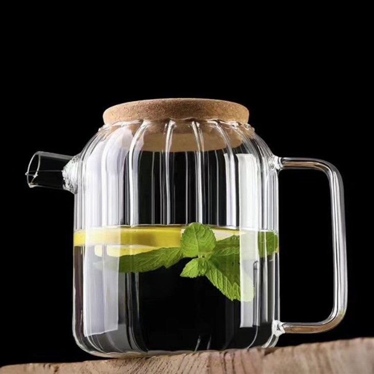 Glass Teapot With Wooden Lid For Loose Leaf And Blooming Tea And Fruit Tea