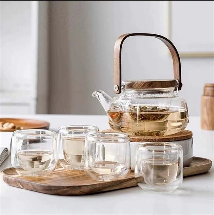 Glass Tea Pot With Bamboo Handle, Glass Tea Kettle With Removable Infuser, 500ml Tea Pot